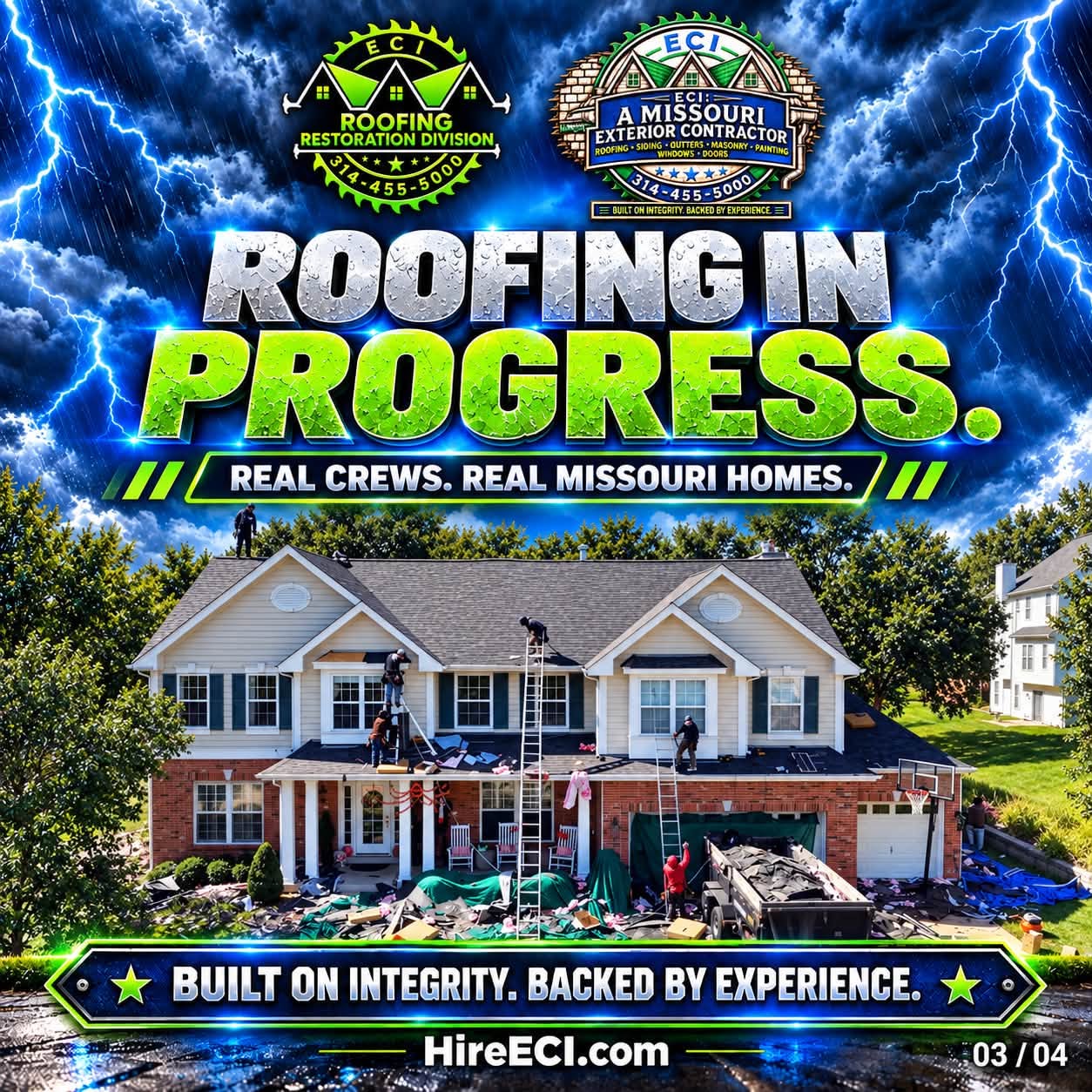 Roofing in progress — real crews, real Missouri homes
